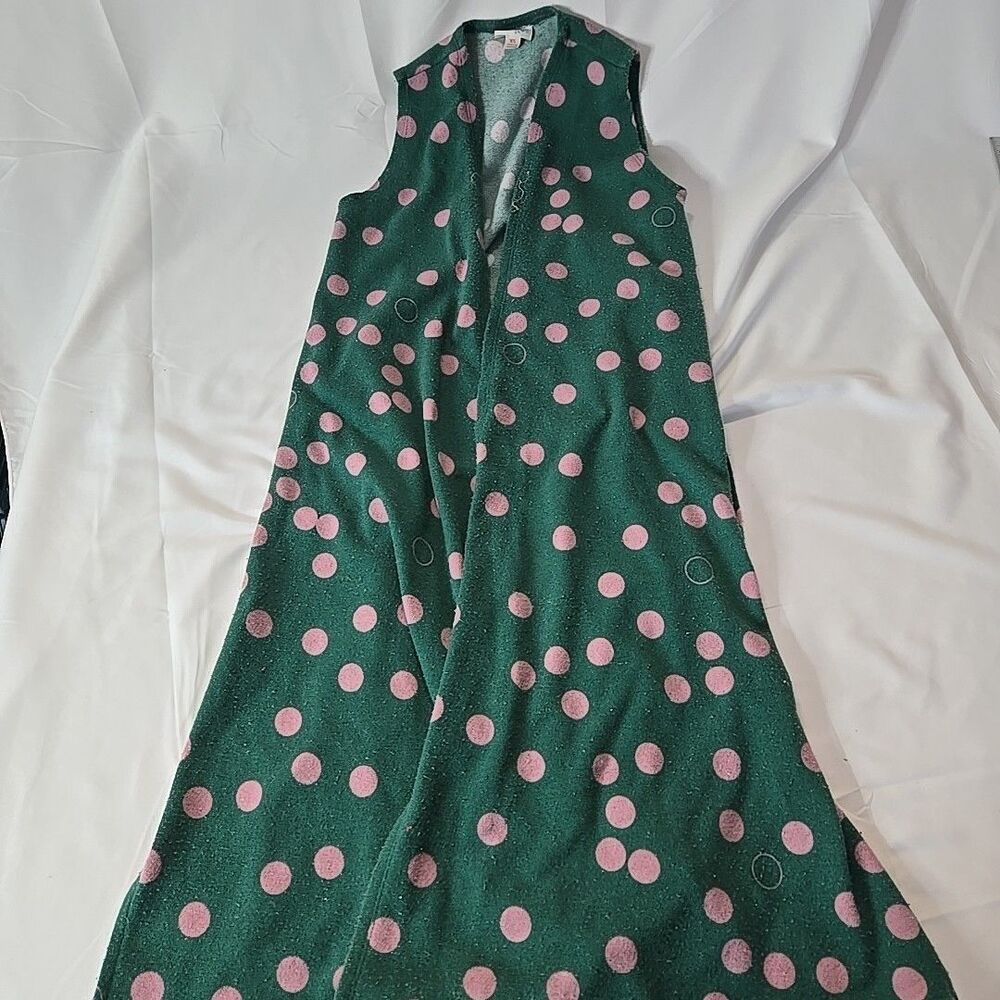 Long Cardigan Sweater for Women XS Green Pink Polka Dot Whimsical Lularoe Vest